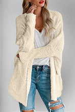 Cream fluffy pocketed open long sleeve cardigan