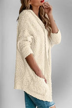 Cream fluffy long sleeve cardigan with pocketed open front and scalloped edges