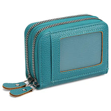 Teal textured leather Double Zipper Card Case with ID window
