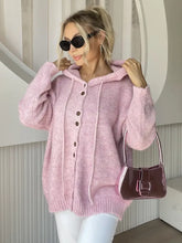 Drawstring Button Down Hooded Cardigan Dusty Pink One Size Woman Outerwear