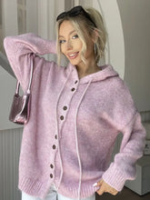 Drawstring Button Down Hooded Cardigan Woman Outerwear