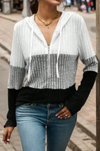 Drawstring Color Block Half Zip Hoodie Dark Gray Woman Sweatshirts