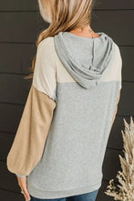 Women’s drawstring color block long sleeve hoodie in beige, cream, grey
