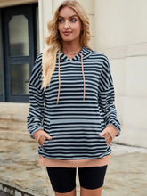 Women’s drawstring contrast striped long sleeve hoodie with kangaroo pocket