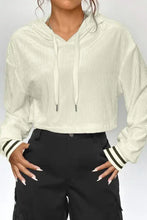 Drawstring Drop Shoulder Long Sleeve Hoodie White Woman Sweatshirts