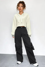 Drawstring Drop Shoulder Long Sleeve Hoodie Woman Sweatshirts