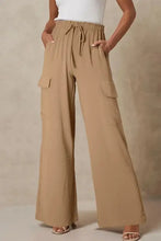 Drawstring Frilled Waist Wide Leg Utility Trousers Woman Pants