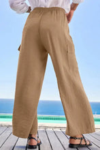 Drawstring Frilled Waist Wide Leg Utility Trousers Woman Pants