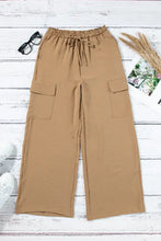 Drawstring Frilled Waist Wide Leg Utility Trousers Woman Pants