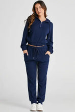 Navy blue Drawstring Half Zip Hoodie and Joggers set with pockets