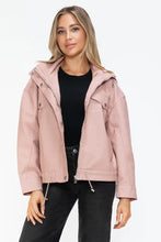 Drawstring Hem PU Leather Zip Up Jacket in Dusty Rose for Women Woman Outerwear