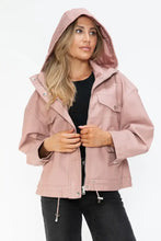 Drawstring Hem PU Leather Zip Up Jacket in Dusty Rose for Women Woman Outerwear