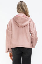 Drawstring Hem PU Leather Zip Up Jacket in Dusty Rose for Women