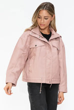 Drawstring Hem PU Leather Zip Up Jacket in Dusty Rose for Women Woman Outerwear