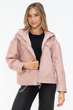 Drawstring Hem PU Leather Zip Up Jacket in Dusty Rose for Women Woman Outerwear