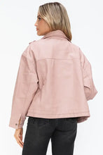 Drawstring Hem PU Leather Zip Up Jacket in Dusty Rose for Women Woman Outerwear