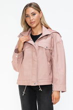 Drawstring Hem PU Leather Zip Up Jacket in Dusty Rose for Women
