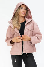 Drawstring Hem PU Leather Zip Up Jacket in Dusty Rose for Women Woman Outerwear