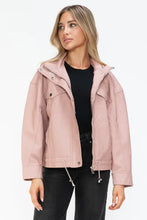 Drawstring Hem PU Leather Zip Up Jacket in Dusty Rose for Women Woman Outerwear