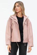 Drawstring Hem PU Leather Zip Up Jacket in Dusty Rose for Women Woman Outerwear