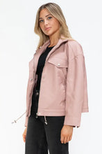 Drawstring Hem PU Leather Zip Up Jacket in Dusty Rose for Women Woman Outerwear