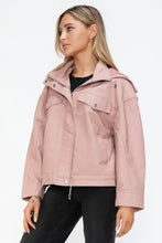 Drawstring Hem PU Leather Zip Up Jacket in Dusty Rose for Women Woman Outerwear