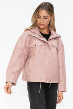 Drawstring Hem PU Leather Zip Up Jacket in Dusty Rose for Women
