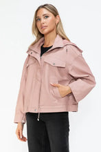Drawstring Hem PU Leather Zip Up Jacket in Dusty Rose for Women Woman Outerwear