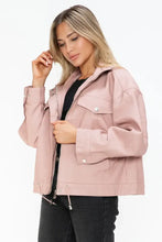 Drawstring Hem PU Leather Zip Up Jacket in Dusty Rose for Women Woman Outerwear