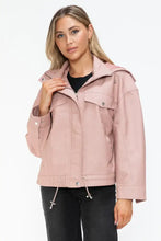 Drawstring Hem PU Leather Zip Up Jacket in Dusty Rose for Women Woman Outerwear