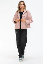 Drawstring Hem PU Leather Zip Up Jacket in Dusty Rose for Women Woman Outerwear