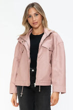 Drawstring Hem PU Leather Zip Up Jacket in Dusty Rose for Women Woman Outerwear