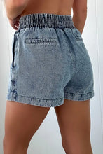 Drawstring high waist pocketed acid wash denim shorts
