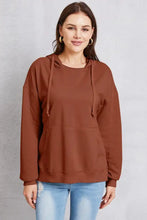 Kapuzenpullover mit Kängurutasche und Kordelzug, überschnittene Schultern, Rostfarben, Damen Sweatshirts