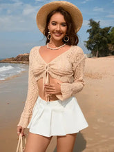 Drawstring Openwork Long Sleeve Cover-Up Swimwear Cover-Ups