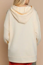 Oversized cream drawstring plaid long sleeve hoodie