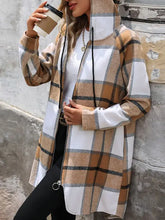 Drawstring Plaid Zip Up Long Sleeve Hooded Outerwear Woman Outerwear