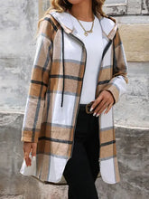 Drawstring Plaid Zip Up Long Sleeve Hooded Outerwear Woman Outerwear