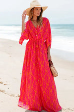 Drawstring Printed V-Neck Maxi Dress Woman Maxi Dress