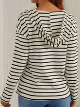 Black and white drawstring striped long sleeve hoodie