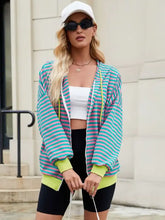 Drawstring Striped Zip Up Long Sleeve Hoodie Woman Sweatshirts