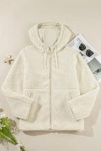 Drawstring Zip Up Long Sleeve Hooded Jacket Woman Outerwear