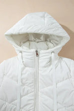 Drawstring Zip Up Long Sleeve Hooded Winter Coat Woman Outerwear