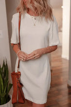Drop Shoulder Crew Neck Shift T Shirt Dress White Woman Casual Dress