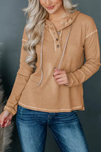 Women’s ribbed knit long-sleeve dropped shoulder buttoned hoodie in brown