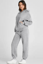 Dropped shoulder long sleeve grey hoodie and sweatpants set with pockets