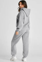Dropped shoulder long sleeve fleece hoodie and pants set with drawstring waistbands