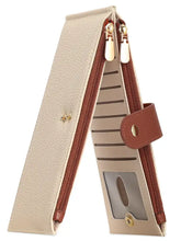 Dual Zipper Long Wallet in beige and brown leather with gold zippers