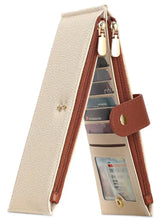 Dual Zipper Long Wallet in beige and brown leather with gold zippers