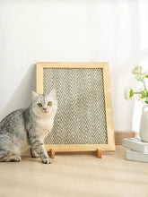 Durable vertical sisal cat scratcher with wooden frame, chevron pattern
